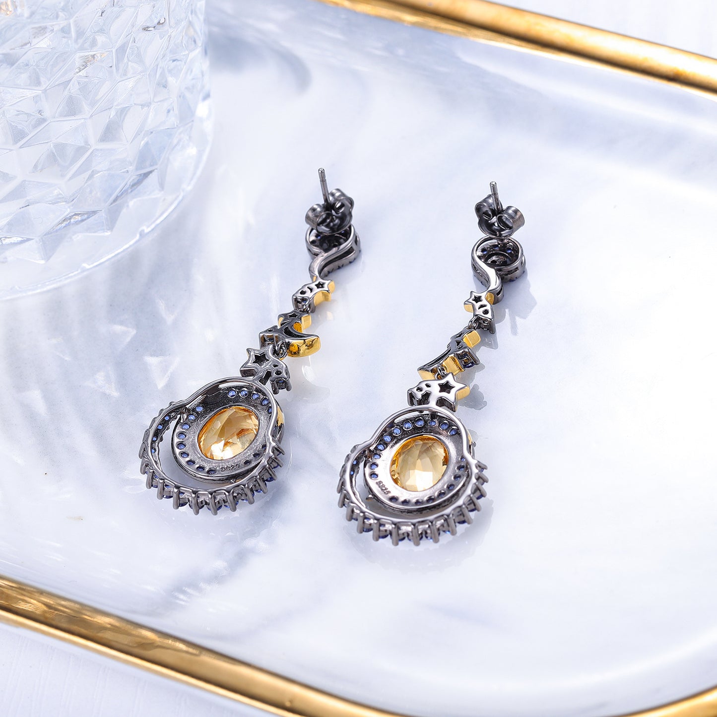 Designer New Vintage Style Earrings S925Silver Natural Yellow Crystal Earrings High Quality Wholesale High-end Earrings