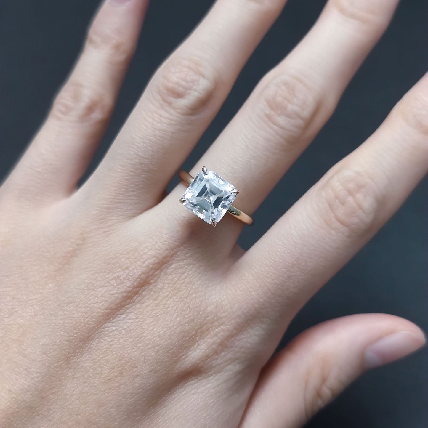 Advanced Sense18k Gold ring4Carat Moissanite Asscher Cut Full Body9/10/14k Gold ring