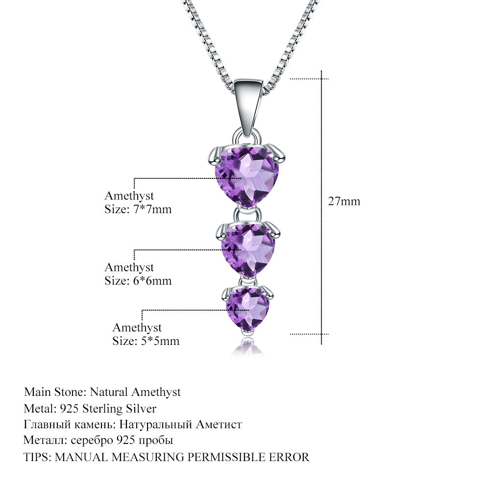 Natural Amethyst Necklace Pendant Fashionable, Simple, and Luxurious s925Sterling Silver Inlaid Natural Gemstone Necklace Jewelry