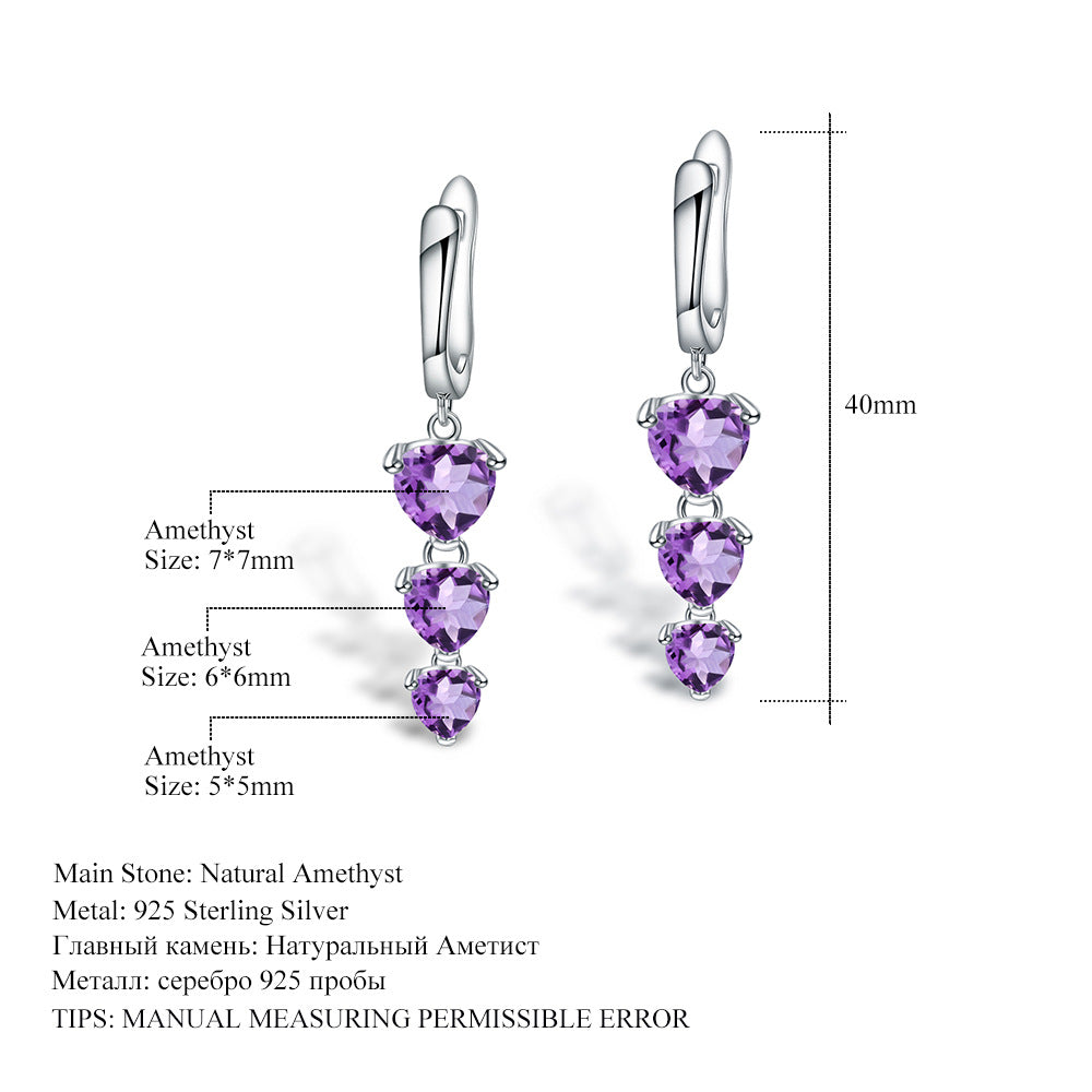 Natural Stone Earrings Holiday Gift Retro Inlaid Gemstone s925Silver Amethyst Earrings Jewelry