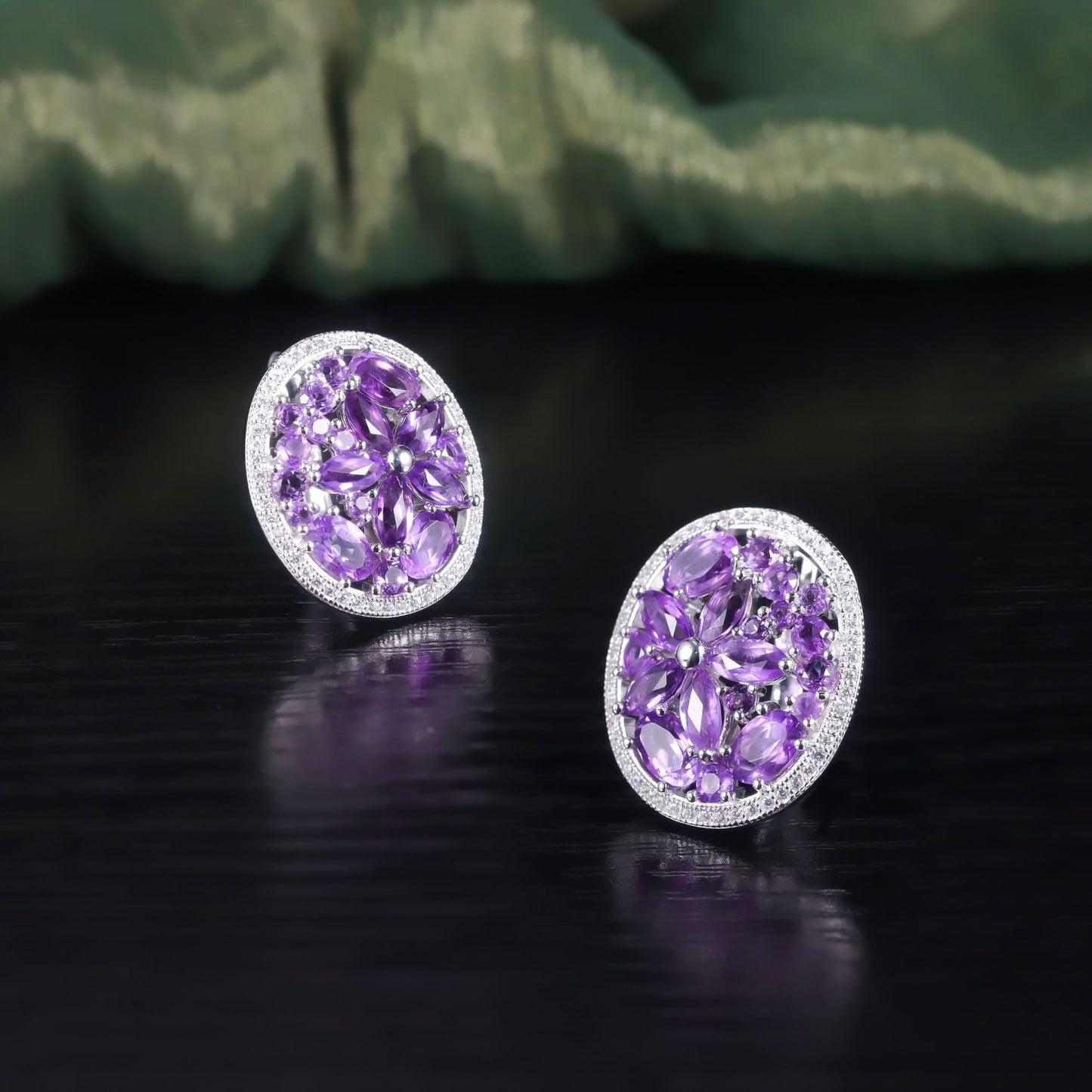 Bright and Charming Natural Amethyst Earrings New Style s925Sterling Silver Round Earrings High-End Stud Earrings for Women
