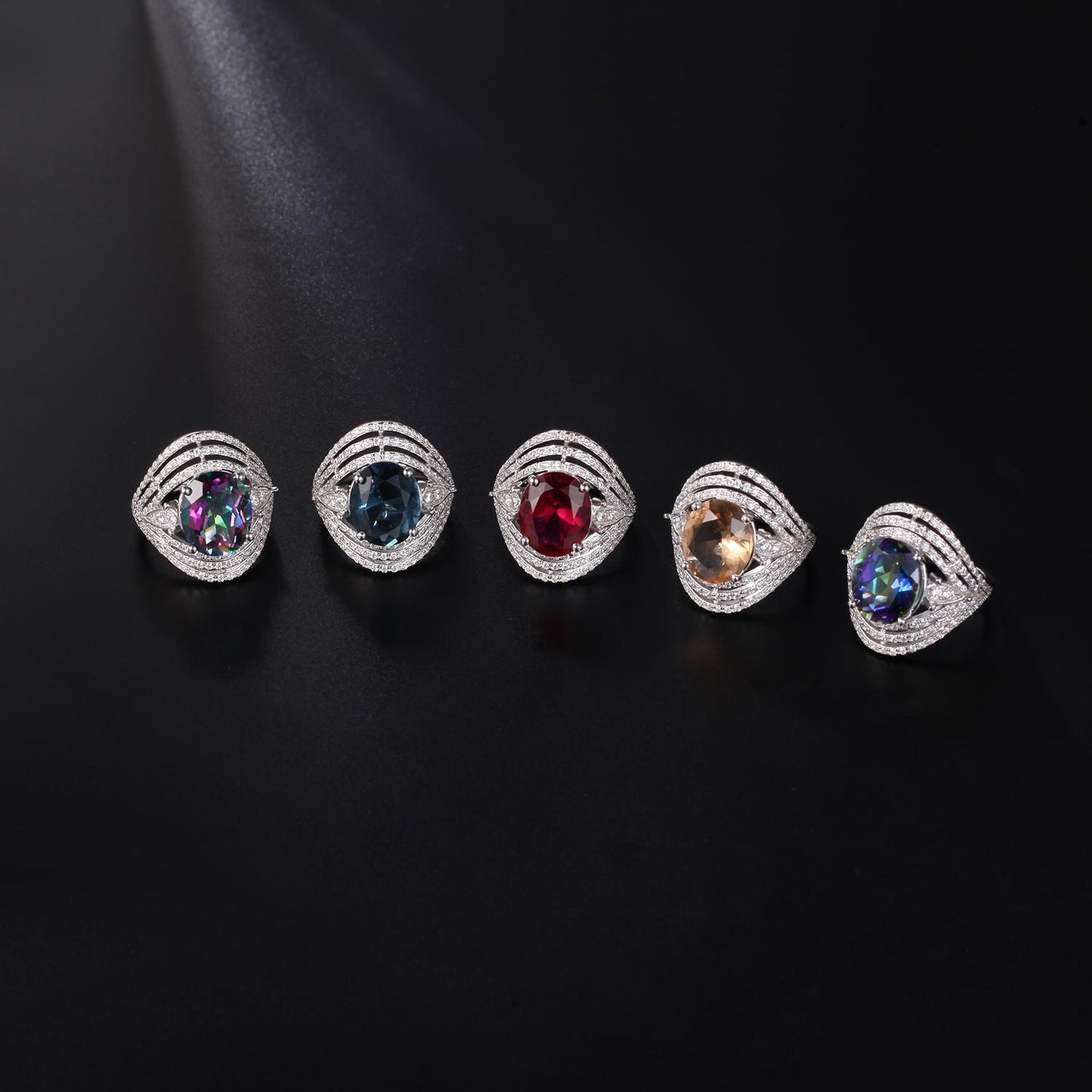 Luxurious Retro Style Colorful Crystal Ring with a Sense of Design and Fashionable Elegance s925Silver Inlaid Gemstone Ring