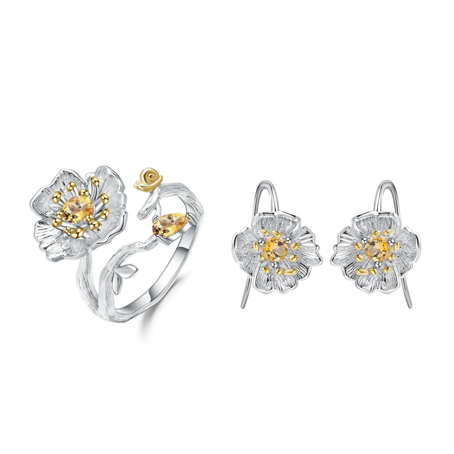 Designer High-End Gemstone Earrings Natural Style Floral Design925Silver Natural Topaz Stud Earrings