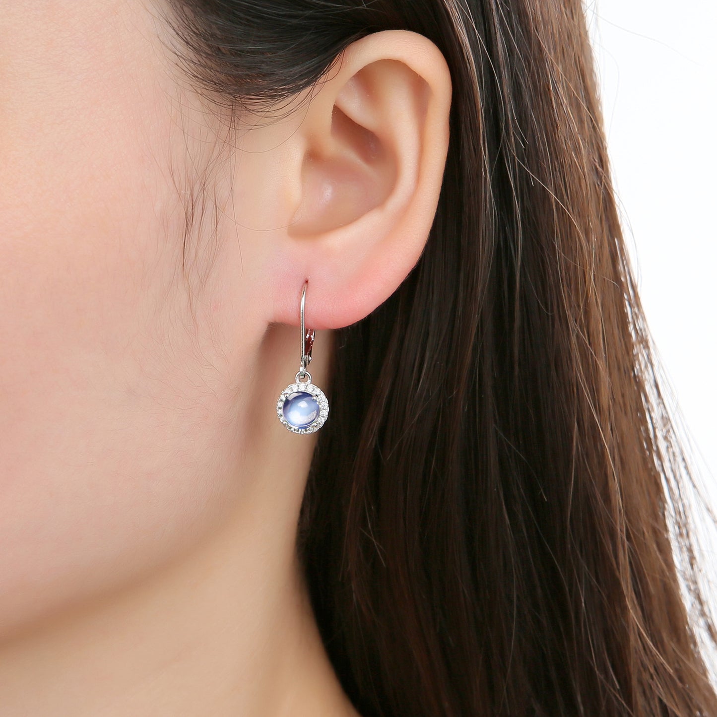 Minimalist Style Natural Cream Blue Moonstone Earrings New Model s925Sterling Silver Inlaid Colorful Gemstone Earrings High-end Feel