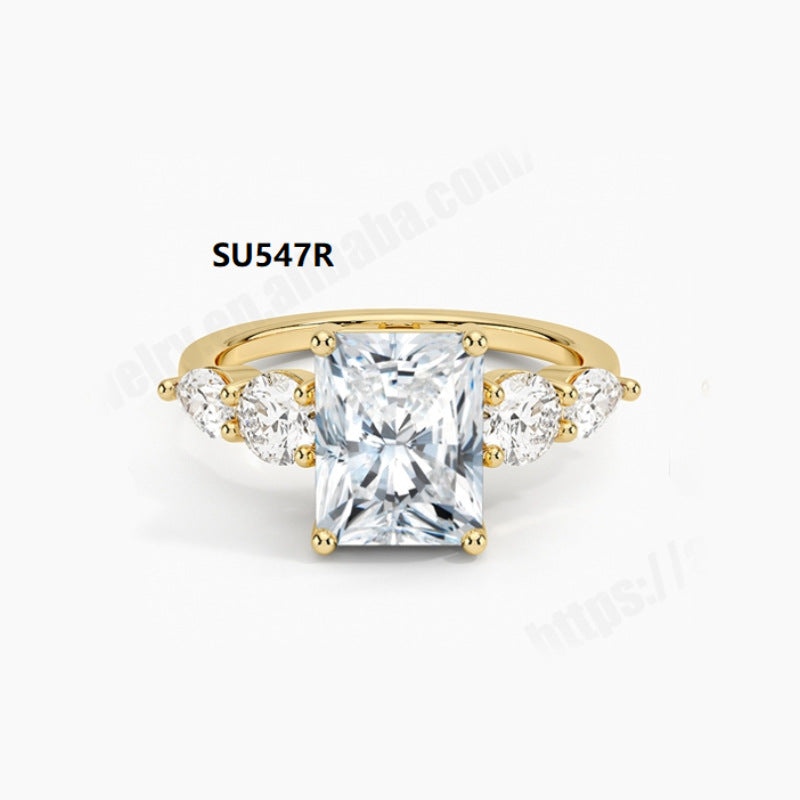 Fashion ins Wind Ring s925Sterling Silver Inlaid with Moissanite1Carat Heart-Shaped Wedding Ring Gold Ring