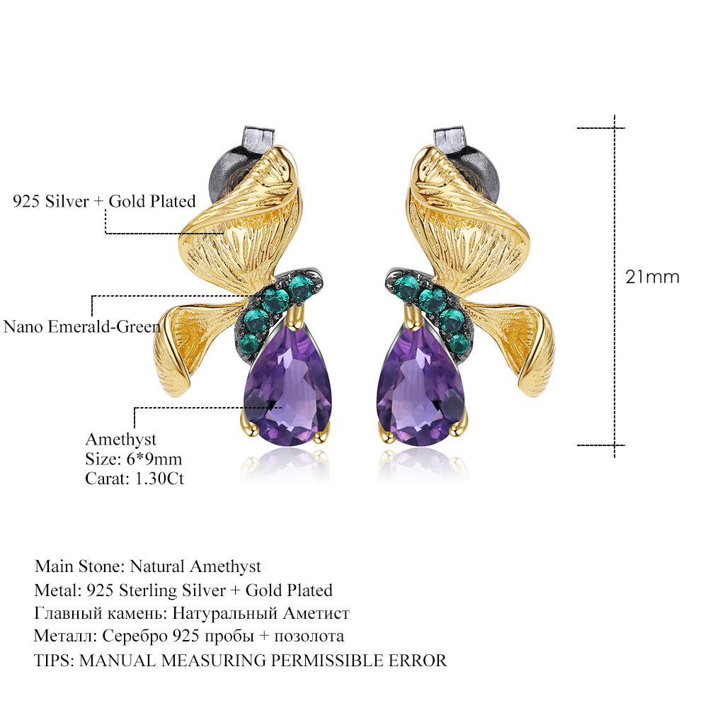 Secret Garden Designer Butterfly Earrings Natural Wind s925Silver Natural Gemstone Amethyst Earrings Drop Earrings