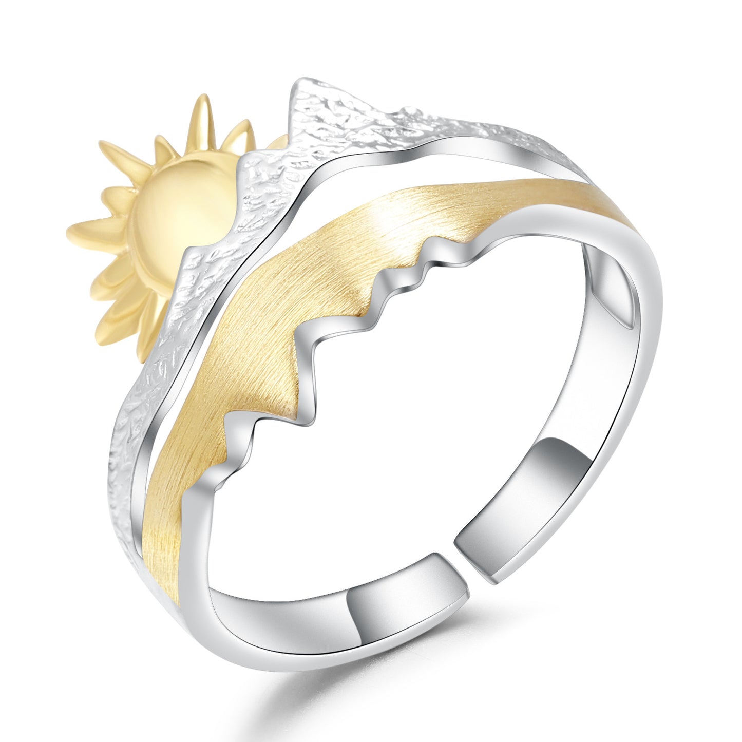 High-end Designer Adjustable Open Ring Natural Wind Sun Sunrise Design s925Sterling Silver Ring
