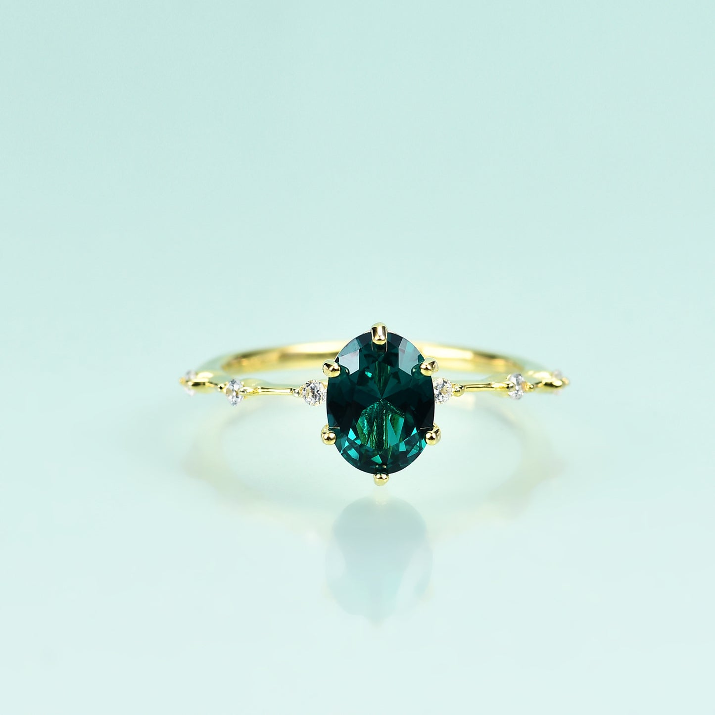 Affordable luxury fashion S925Sterling Silver Inlaid Emerald Nano Ring Elegant and Simple Style Gemstone Plated14k Gold ring