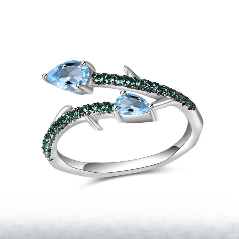 Thorn Bud Designer Gemstone Ring Adjustable s925Silver Inlaid Natural Gemstone Topaz Ring