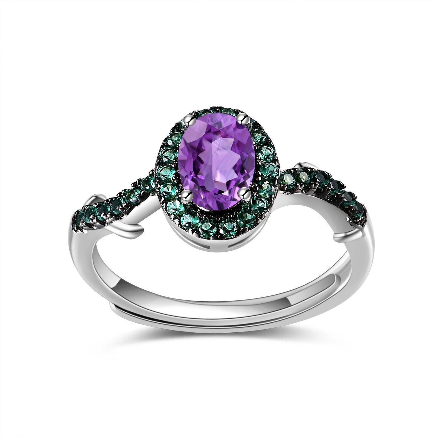 Thorn Bud Designer Adjustable Open Ring s925Silver Inlaid Natural Gemstone Amethyst Ring