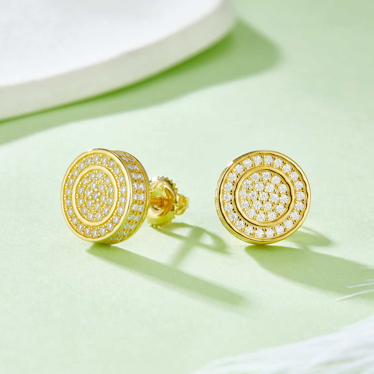 Hip-hop Full Diamond Earrings s925Silver plating18k Gold Moissanite Button Stud Men's Fashion Trendy Earrings