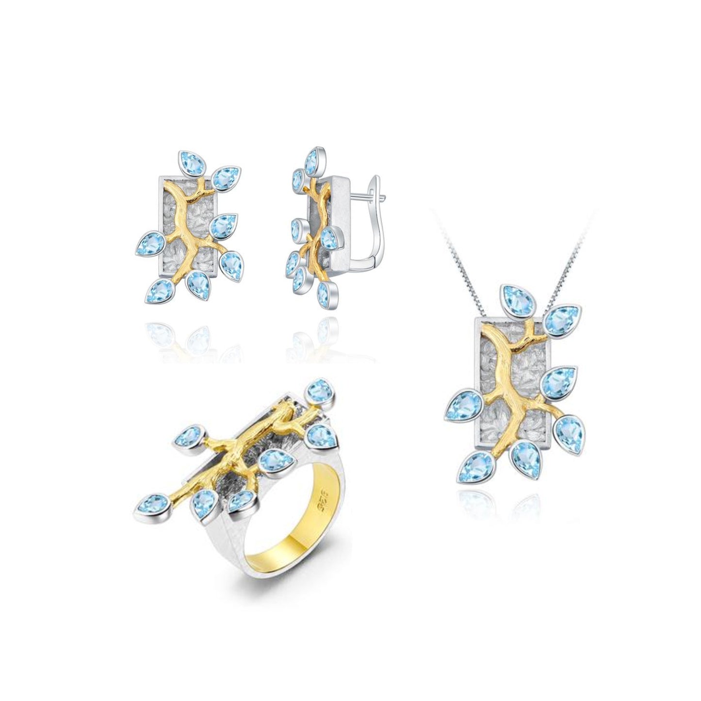 Designer Natural Topaz Pendant Floral Branch Jade Leaf High-end Design s925Silver Gemstone Necklace Pendant