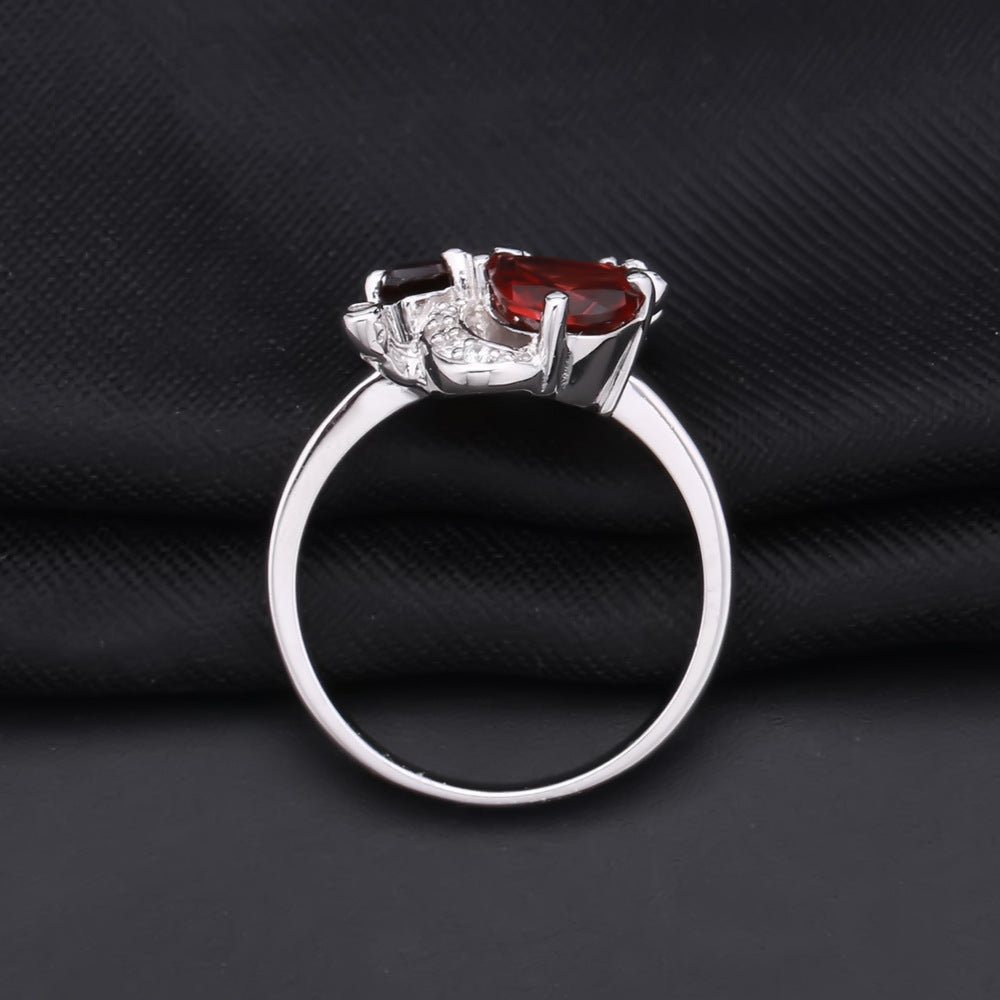 Italian Craft Jewelry Inlaid Natural Gemstone Ring for Women Fashion s925Sterling Silver Inlaid Garnet Ring