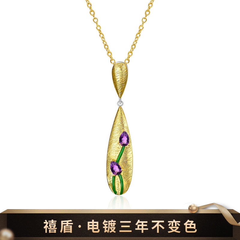 Custom Designer Natural Amethyst Jewelry Accessories Three-Piece Set 925Silver Inlaid High-end Jewelry Set