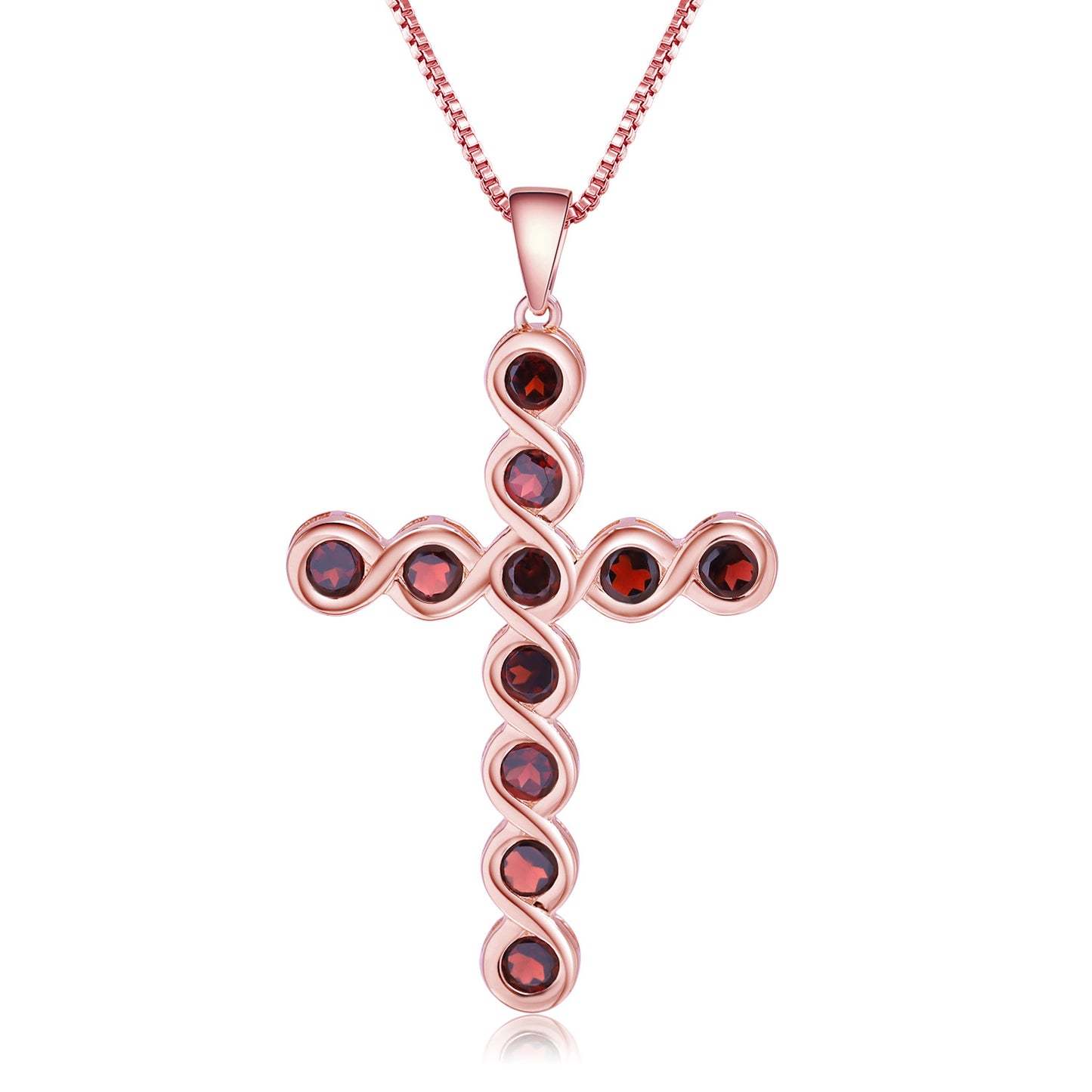 Design Sense Natural Gemstone Pure Silver Necklace Trendy Inlaid Garnet925Silver Necklace Cross Pendant