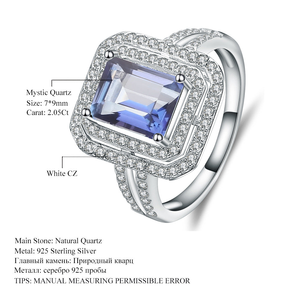 Fashionable Luxurious Natural Topaz Ring for Women High-Grade Temperament925Sterling Silver Inlaid Natural Gemstone Ring