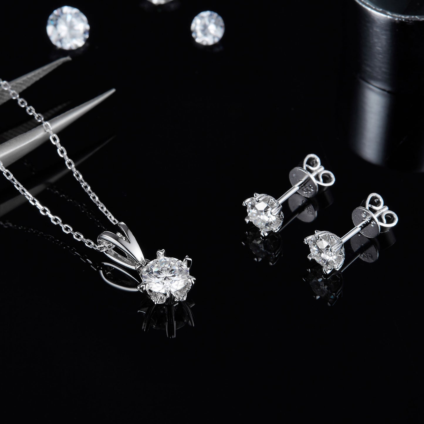 Snowflake Earrings Necklace Set S925Sterling Silver Inlaid with Fire D Color0.5/1Moissanite Gemstone Jewelry Set
