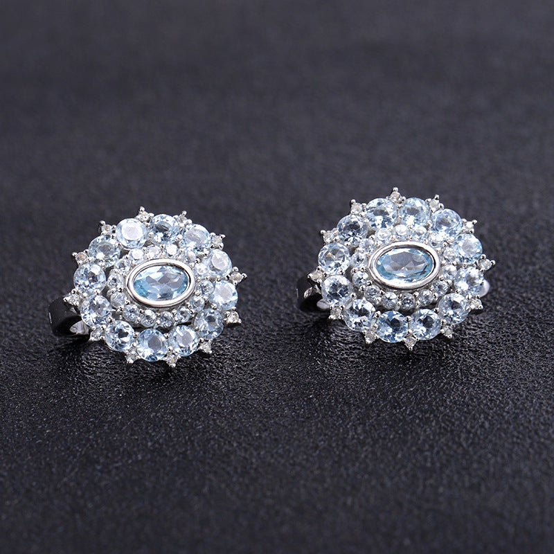 Luxurious Design Natural Sky Blue Topaz Earrings Gift s925Silver Natural Gemstone Earrings