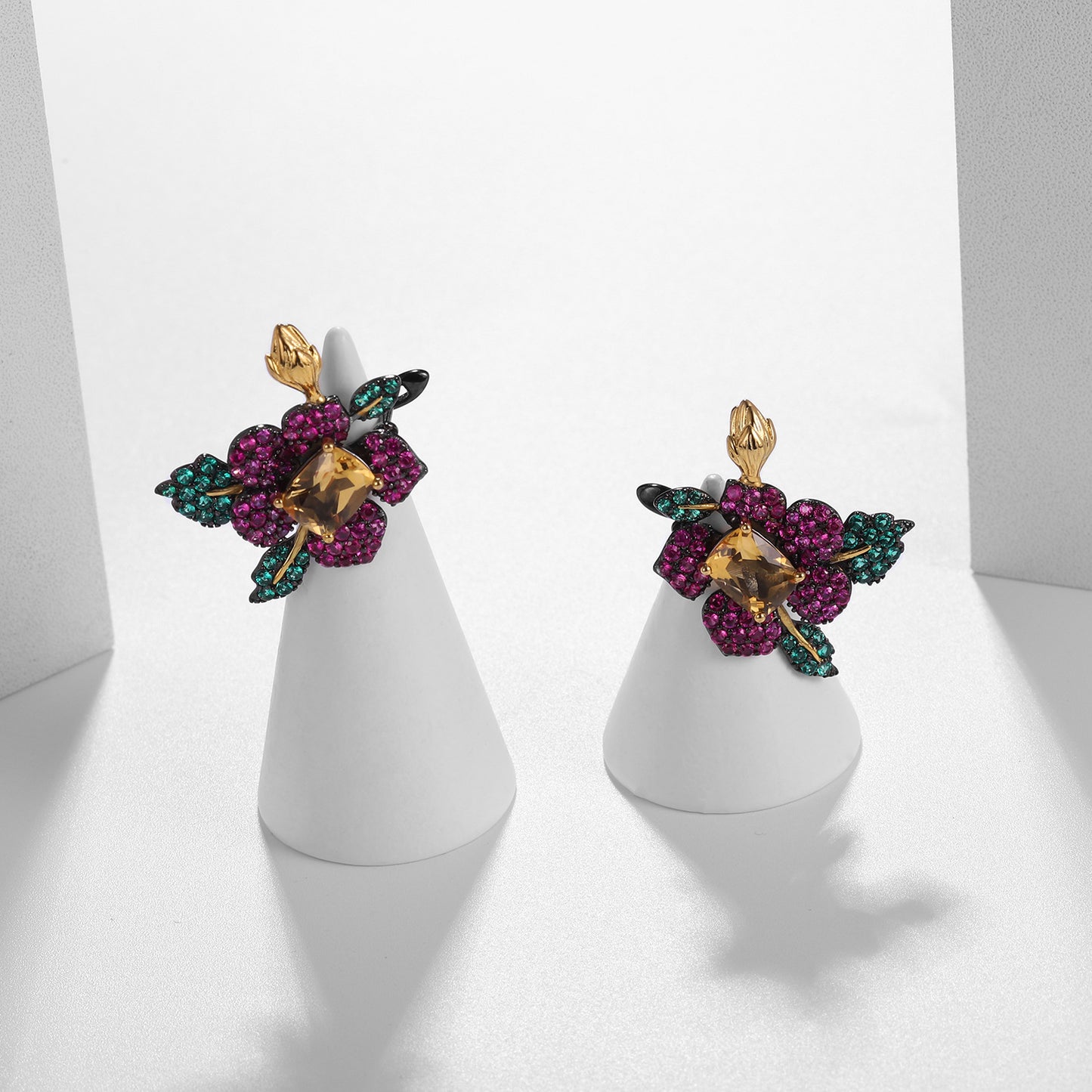 Designer Gemstone Earrings Natural Style Floral High-End Design s925Silver Natural Yellow Crystal Earrings