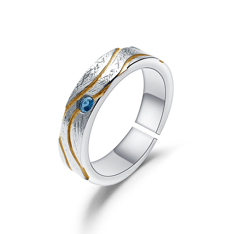 Designer Open Couple Rings Niche Wave Design s925Sterling Silver Inlaid Gemstone Enamel Ring