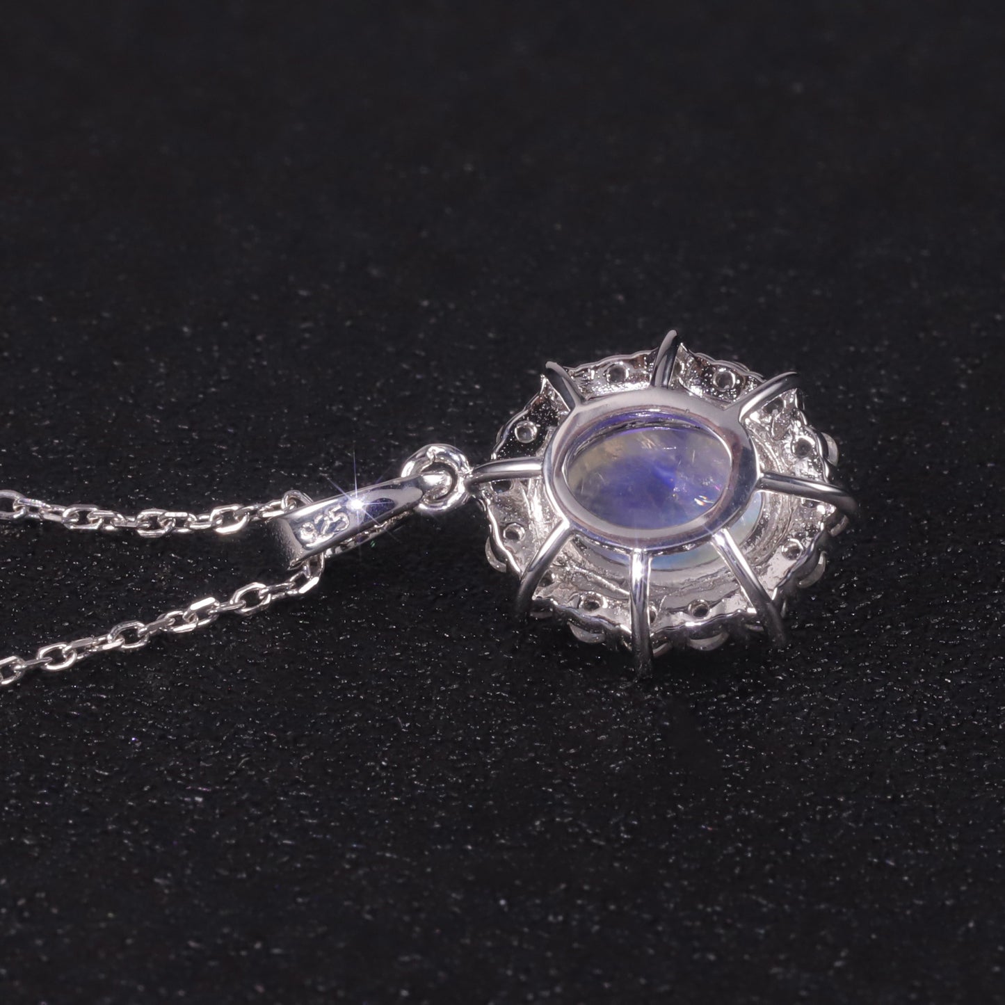 Light Luxury Minimalist Style Natural Moonstone Ring Pendant Set S925Sterling Silver Cream Blue Moonstone Ring