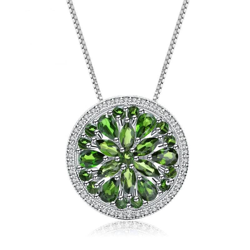 Personalized Design round Cake Necklace Luxury Natural Colored Gems Mopping Pad Garnet Diopside s925Sterling Silver Pendant