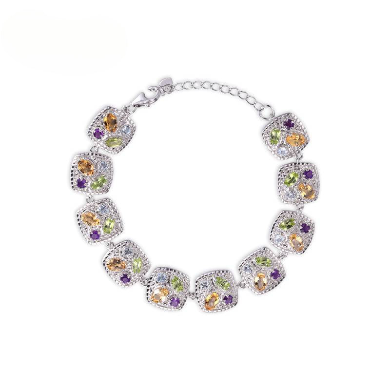 Unique Niche Design Light Luxury Natural Colorful Gemstone Bracelet S925Sterling Silver Plated18k Gold Bracelet