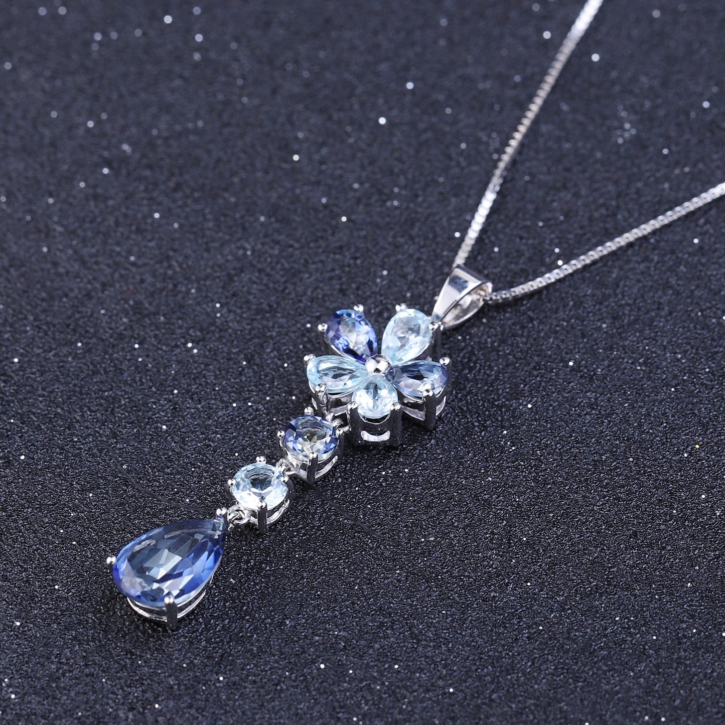 Fashionable Light Luxury Natural Topaz Inlaid Pendant Necklace Unique and Elegant s925Sterling Silver Natural Gemstone Necklace Pendant