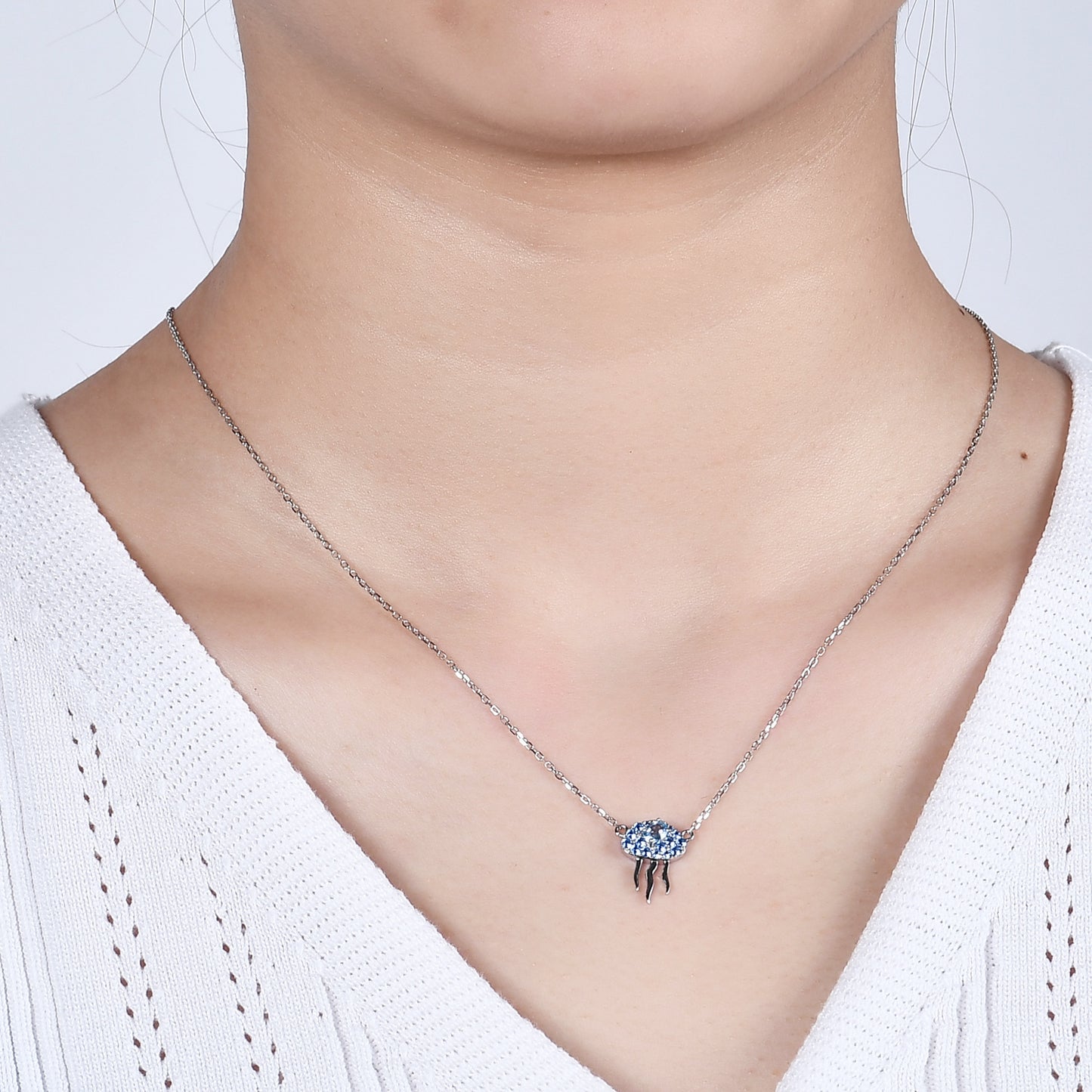 Fashion Designer Jellyfish Necklace s925Silver Inlaid Natural Gemstone Topaz Necklace Pendant