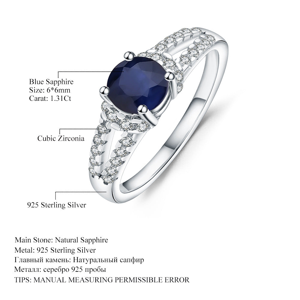 Fashionable Light Luxury Natural Topaz Sapphire Ring for Women Classic Simple s925Sterling Silver Inlaid Natural Gemstone Ring