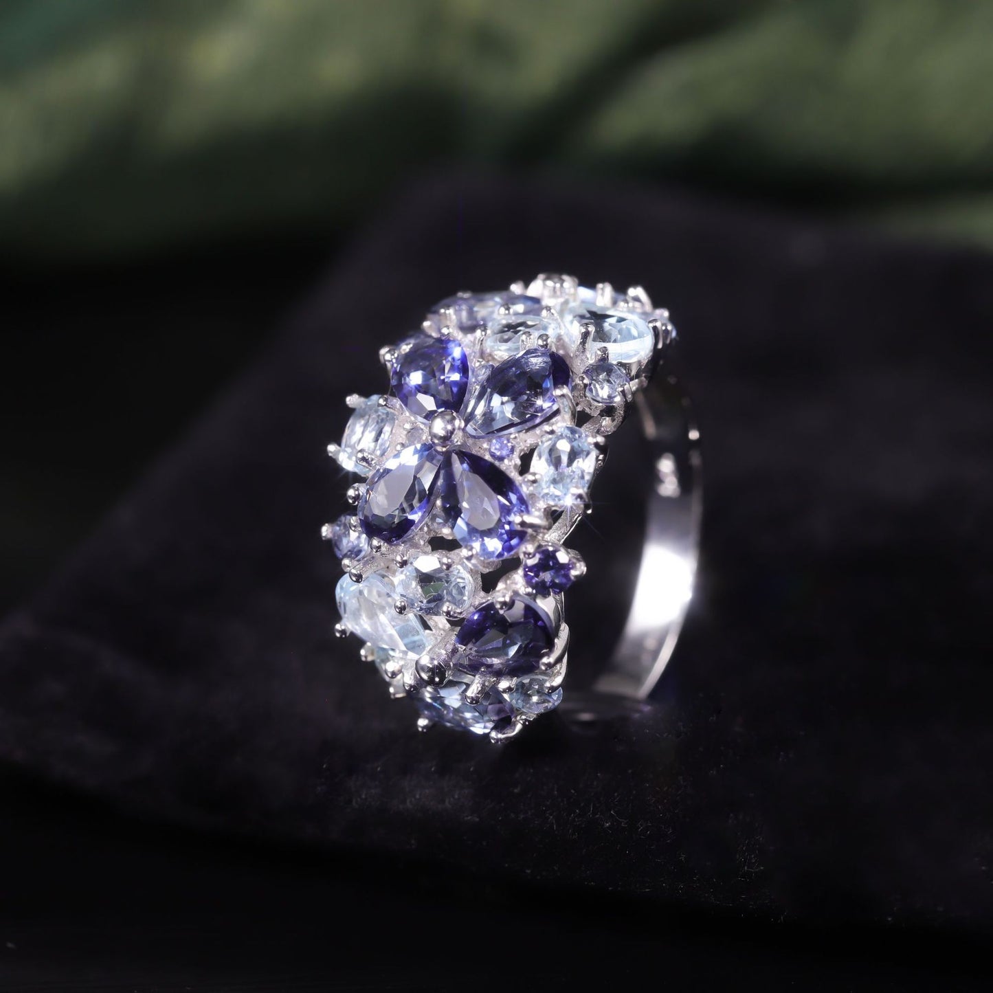 New s925Sterling Silver Inlaid Natural Topaz Ring Jewelry for Women Floral Gemstone Ring