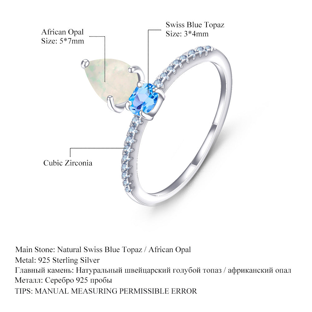 New Fashion Natural Gemstone Ring for Women Simple Temperament s925Sterling Silver Inlaid Opal Ring