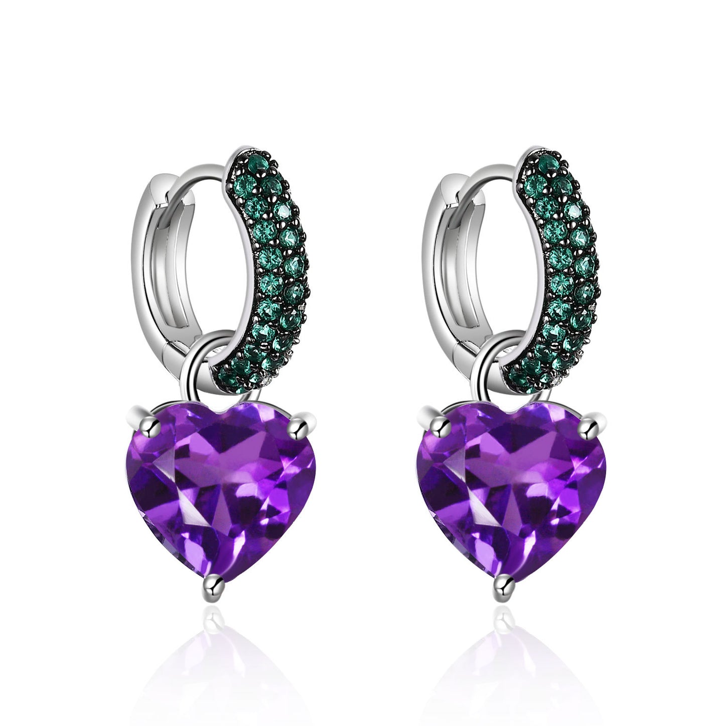 Thorn Bud Design Heart Gemstone Earrings s925Sterling Silver Inlaid Natural Gemstone Amethyst Stud Earrings