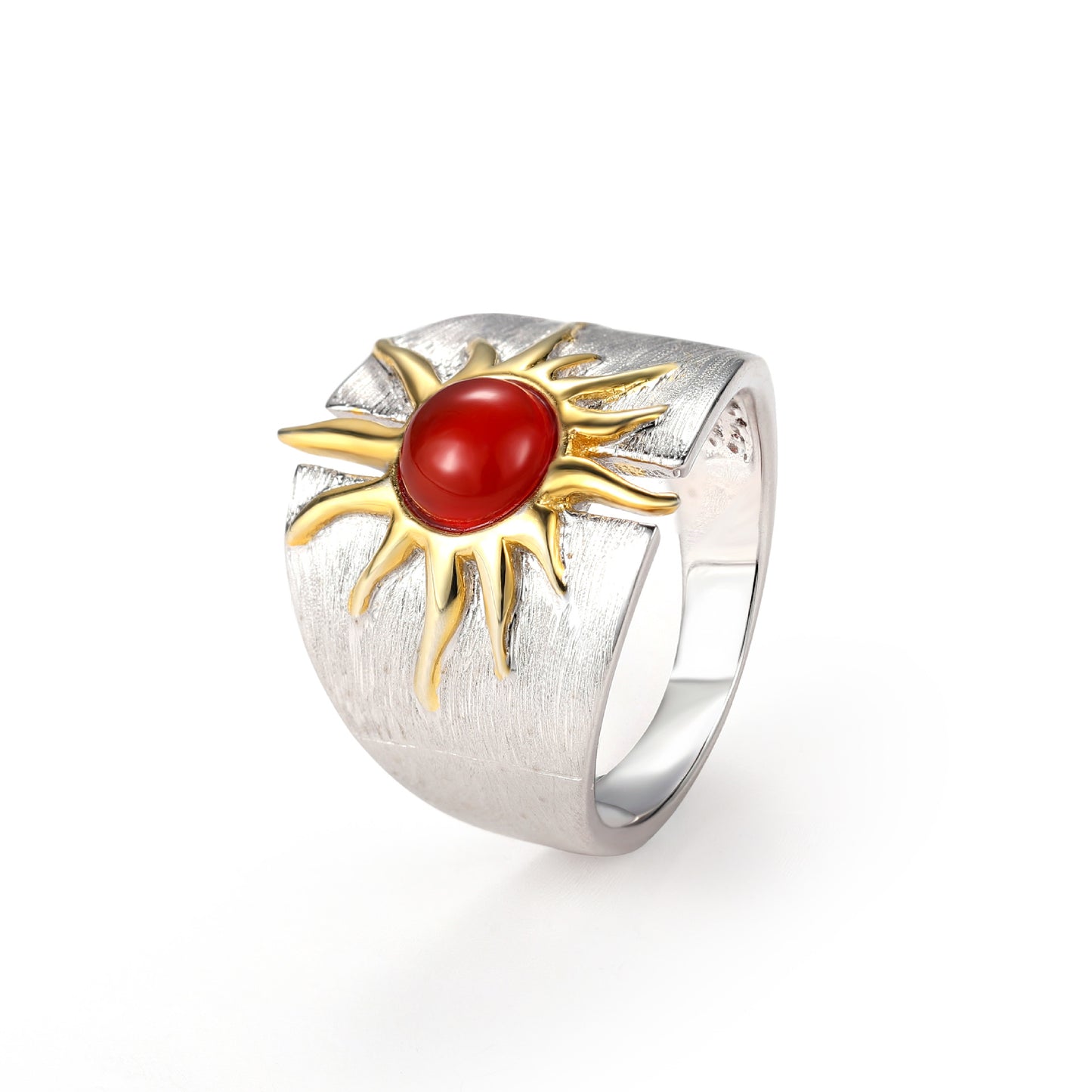 Sun Goddess Vintage Style Ring Natural Red Agate Design Sense Niche Hand Jewelry925Sterling Silver Gemstone Ring for Women