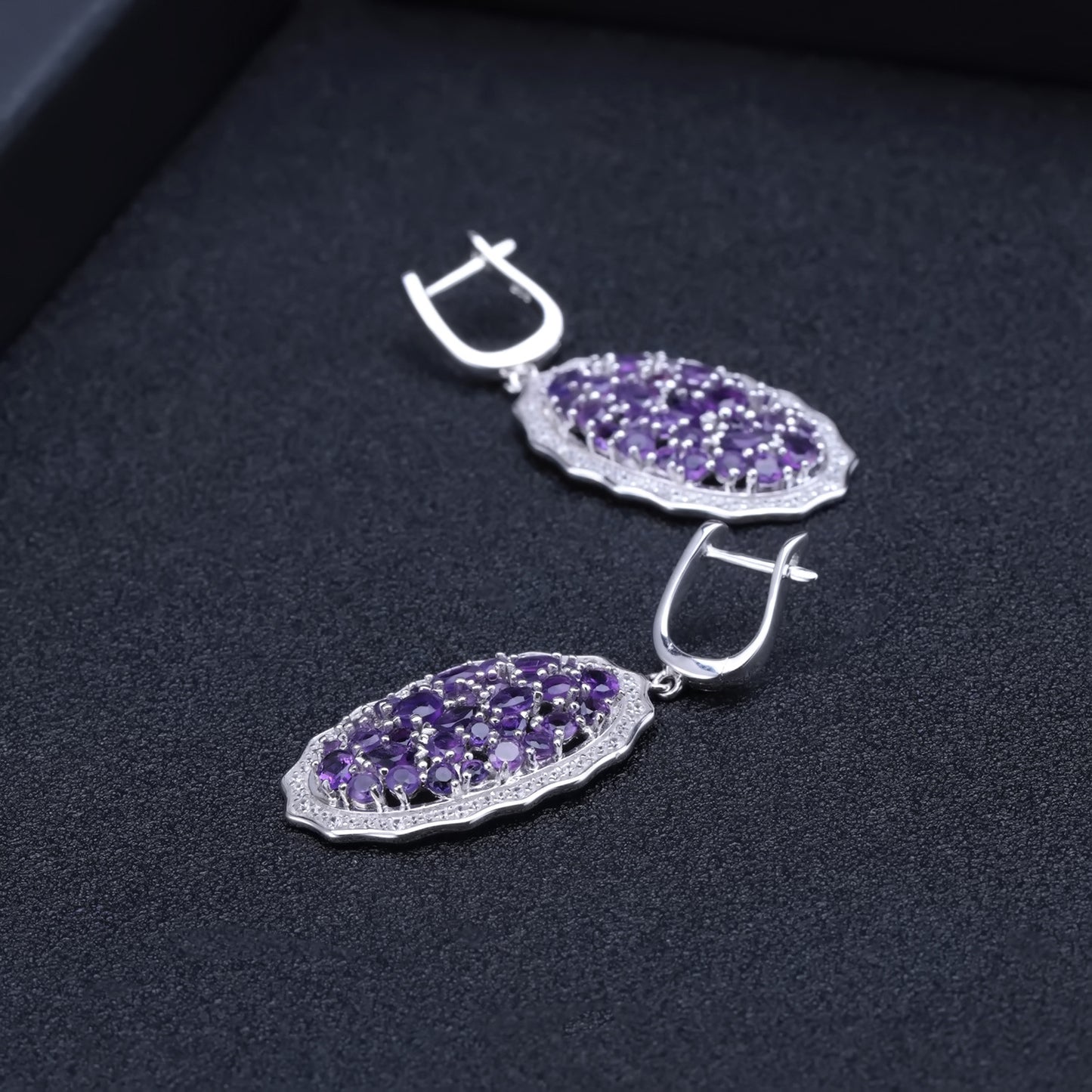Luxurious Natural Amethyst Stud Earrings Group Inlay High-End Feel s925Silver Inlaid Natural Gemstone Earrings Jewelry