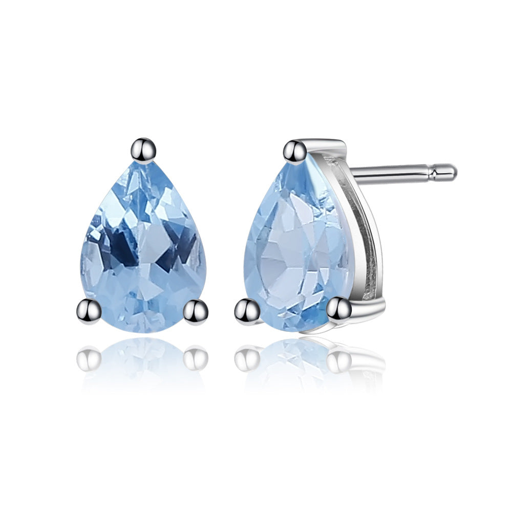 Natural Topaz Pear-Shaped Stud Earrings in Stock Fashion Simple Temperament s925Silver Natural Colored Gems Ear Studs Earrings