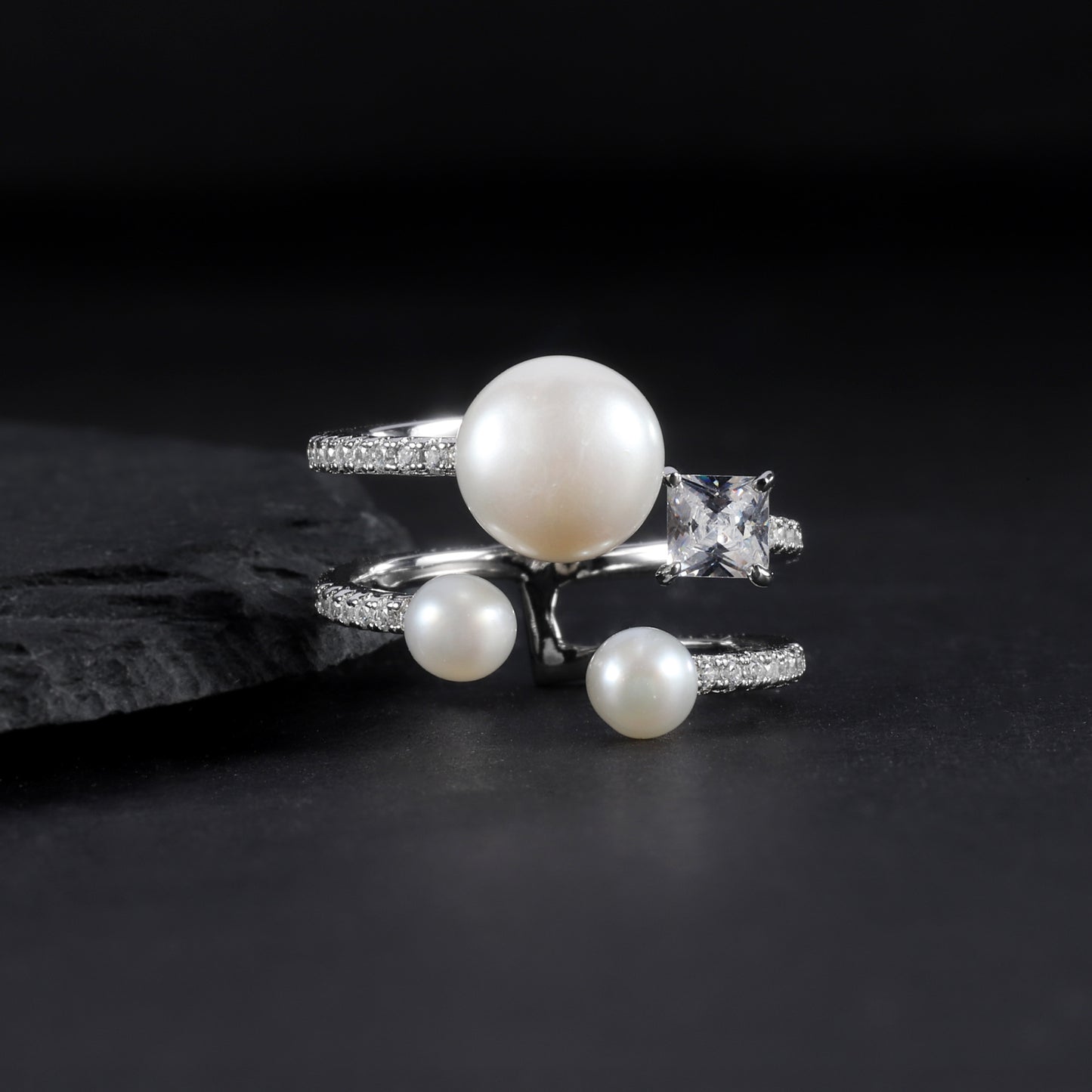 S925Sterling Silver Natural Freshwater Pearl Adjustable Open Ring for Women Fashionable and Elegant Light Luxury Gemstone Ring