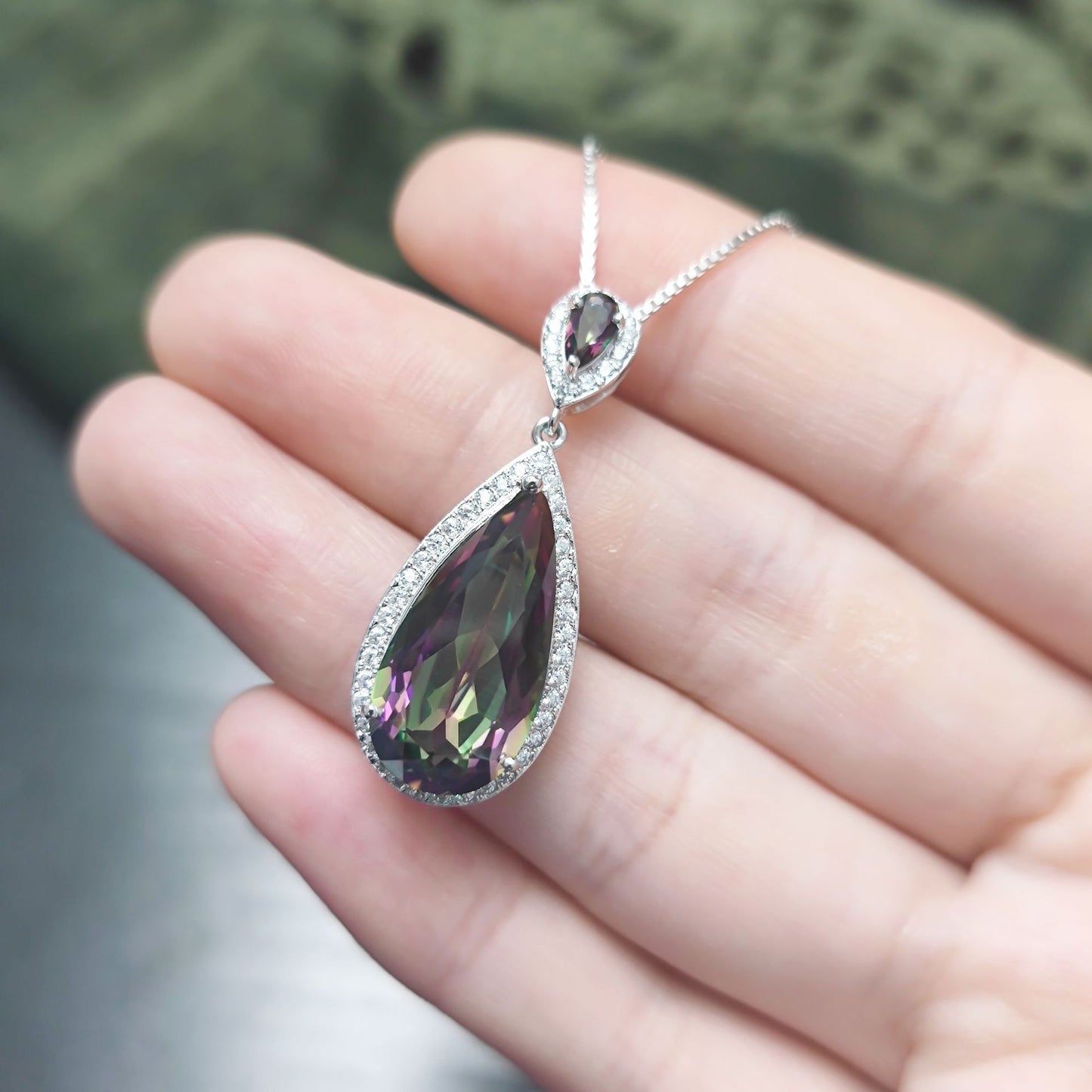 Water Drop Pear-Shaped Gemstone Necklace Pendant s925Sterling Silver Inlaid Colorful Crystal Pendant Fashion Necklace
