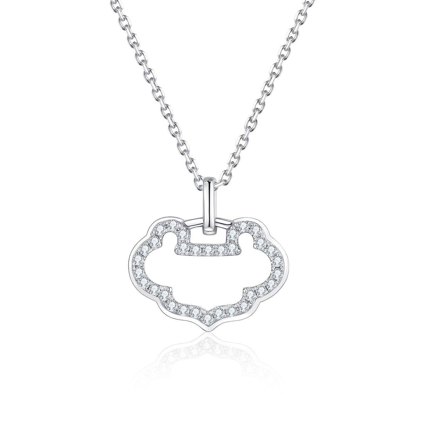 Chinese Style18k Gold Inlaid Cultivated Diamond Necklace Genuine Diamond Longevity Lock Au750k Gold Platinum Collarbone Chain Pendant