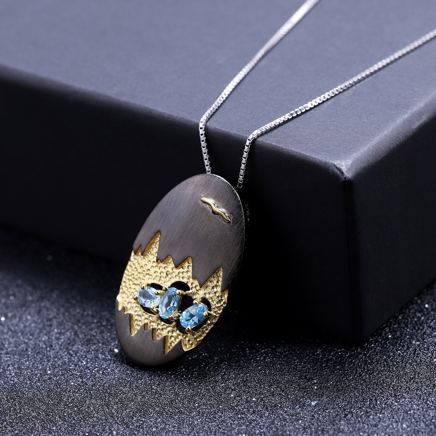 Designer High-End Gemstone Pendant Landscape Design s925Sterling Silver Natural Topaz Necklace Pendant