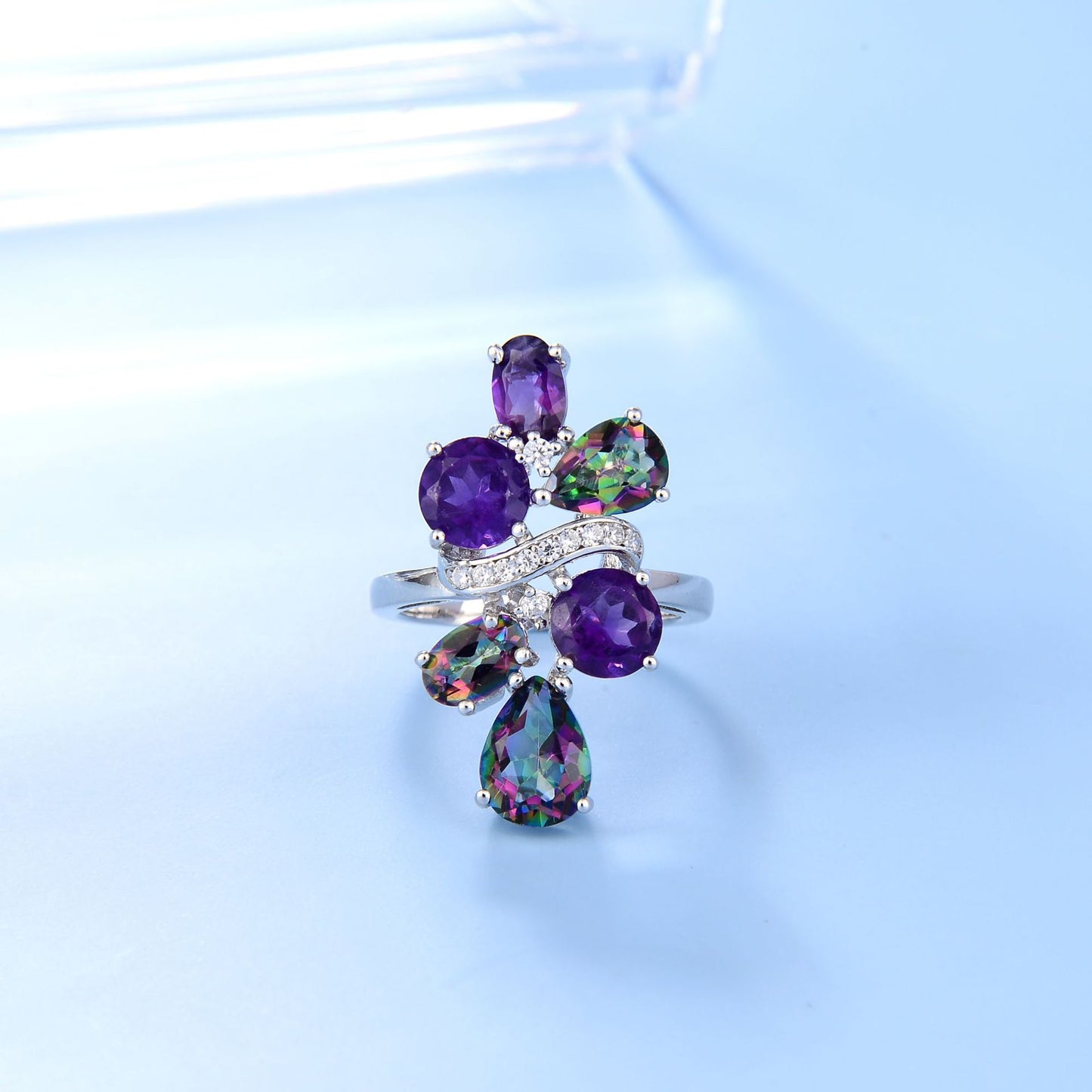 Unique Natural Topaz Ring s925Sterling Silver Crystal Inlaid Niche Ring2024New Hot