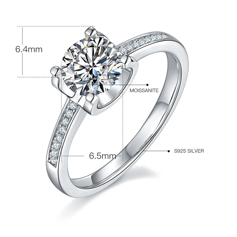 Straight Arm Micro Pave Bull Head Moissanite Ring for Women Fashion Simple s925Sterling Silver Inlaid1Carat Moissanite Ring