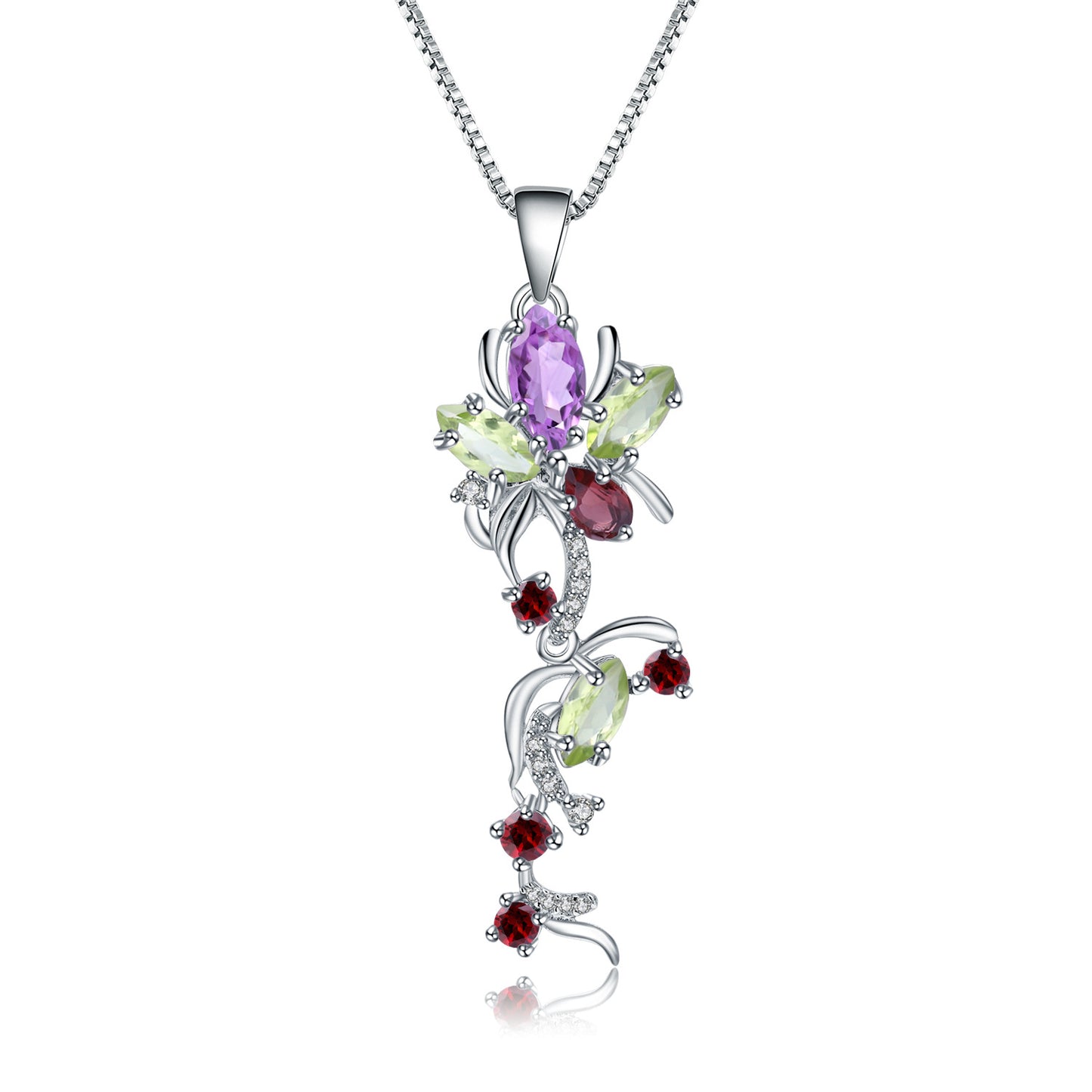 Original Jewelry Design Style Natural Gemstone Inlaid Necklace Wind925Sterling Silver Gemstone Necklace Pendant