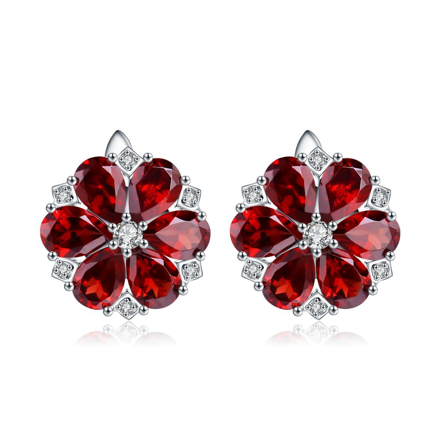 Luxury Jewelry Garnet Stud Earrings Fashion s925Silver Inlaid Natural Gemstone Earrings