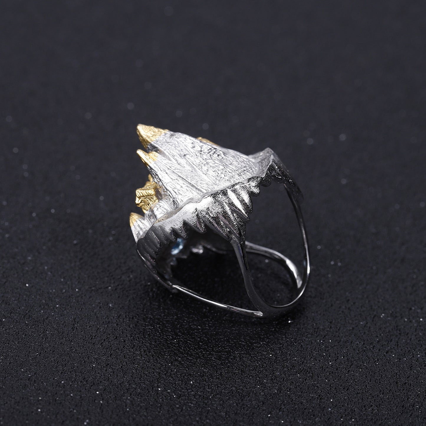 Designer Chinese Style Personality Ring Shan Hai Jing Series s925Silver Inlaid Natural Gemstone Ring Exaggerated