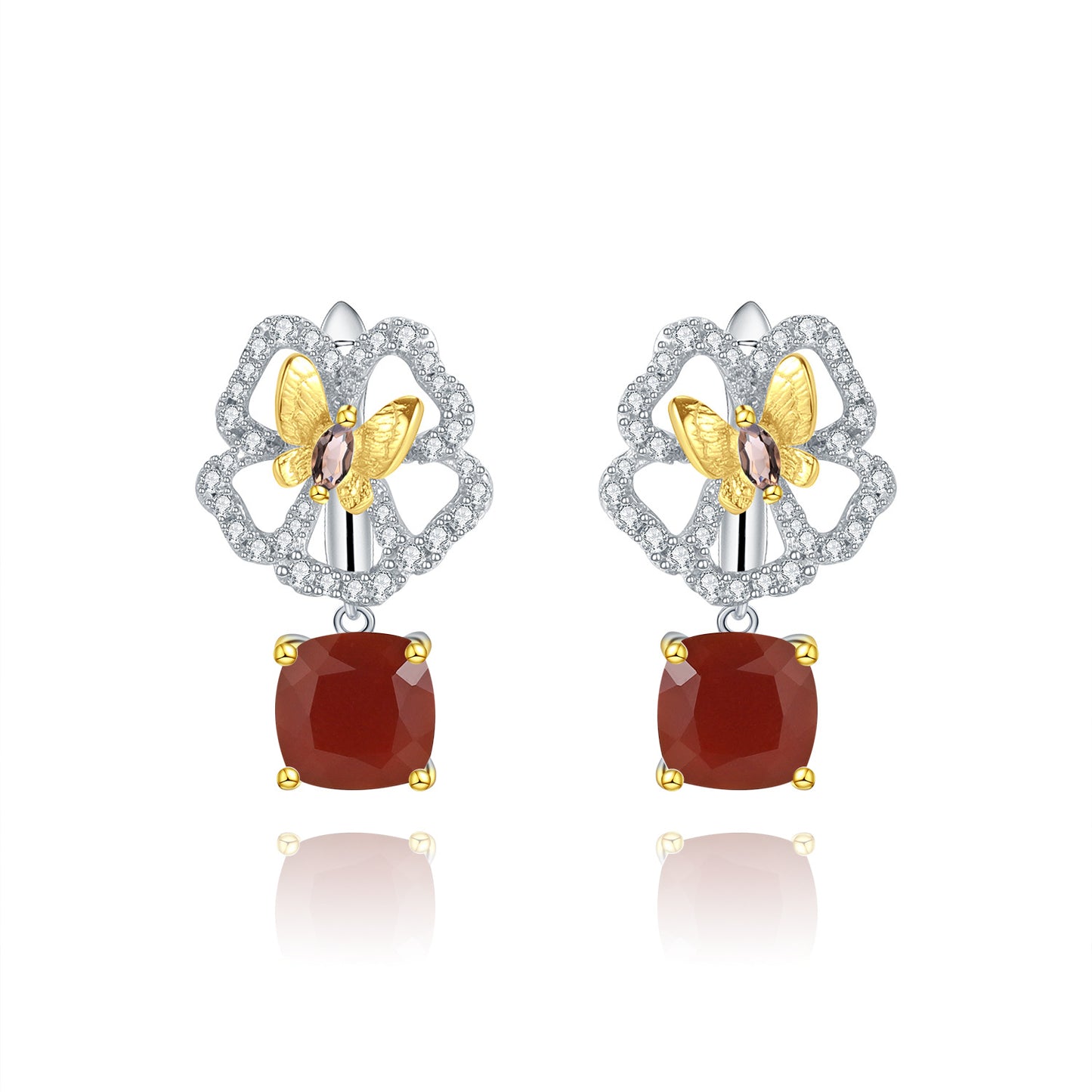 Designer Natural Topaz Earrings Natural Style Butterfly Flower Design s925Silver Gemstone Earrings