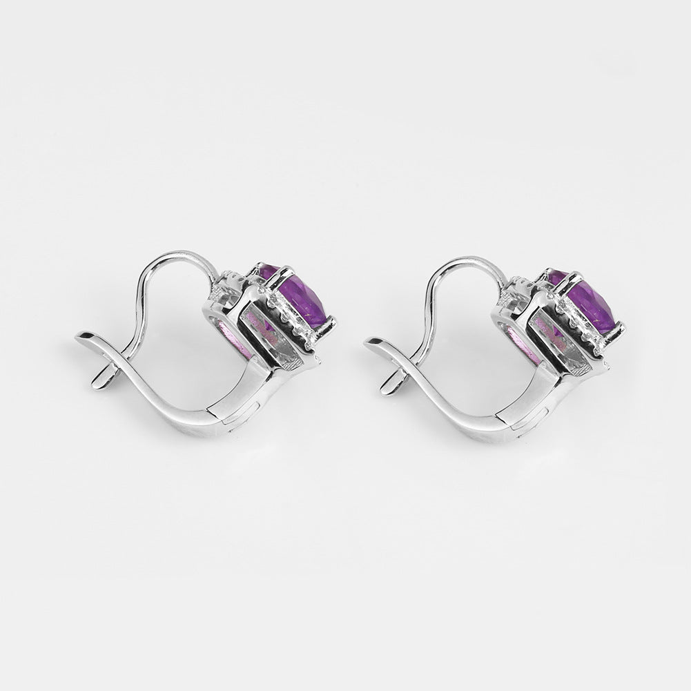 Luxury Natural Gemstone Amethyst Stud Earrings Personality s925Silver Natural Gemstone Earrings