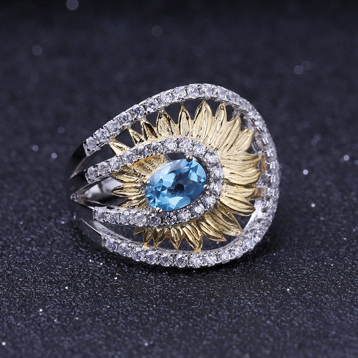 Designer Model Retro Style Natural Colored Gems Ring Italian Craft Flower Natural Style925Silver Gemstone Ring
