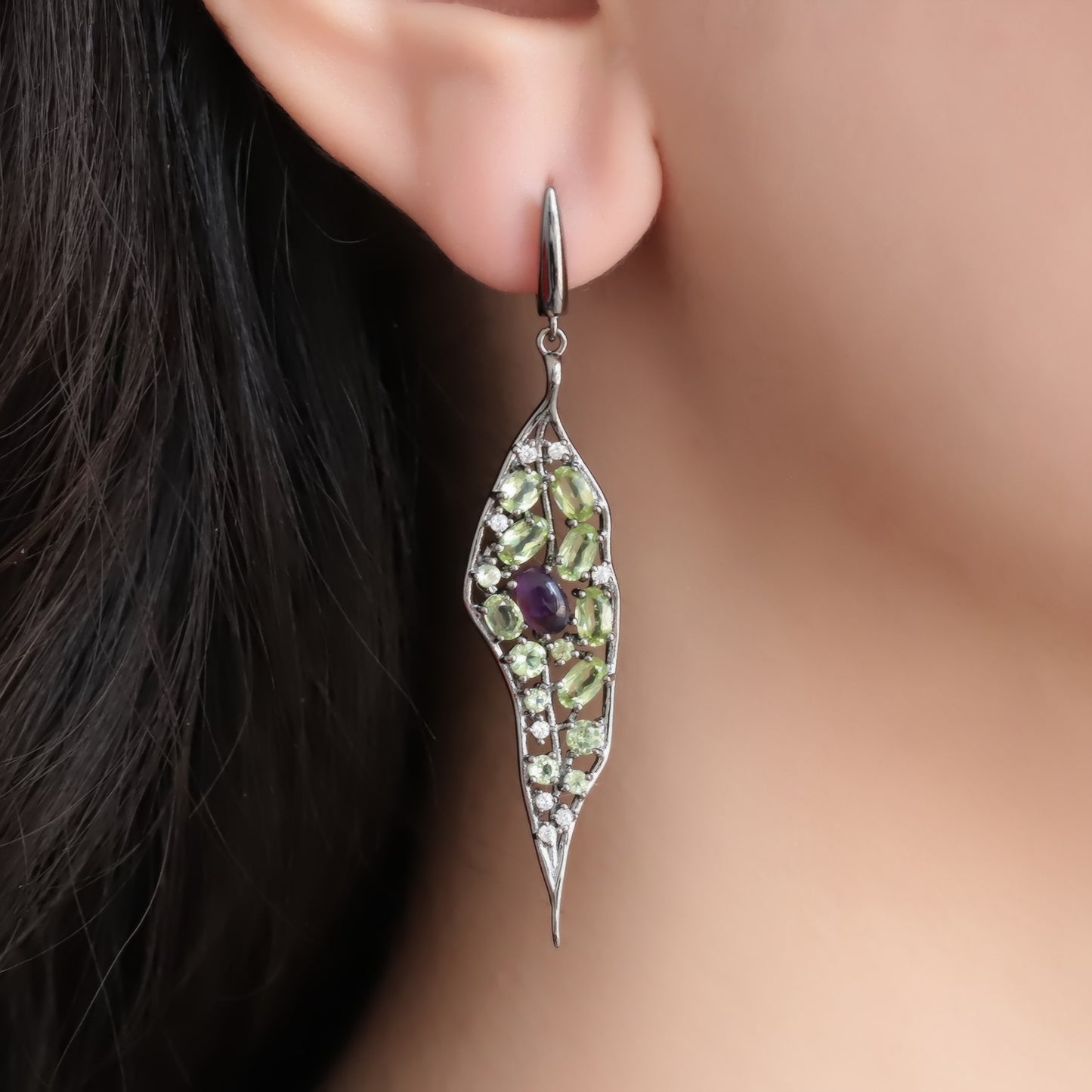 Secret Garden Designer Earrings Natural Wind Leaf Design s925Silver Natural Gemstone Earrings
