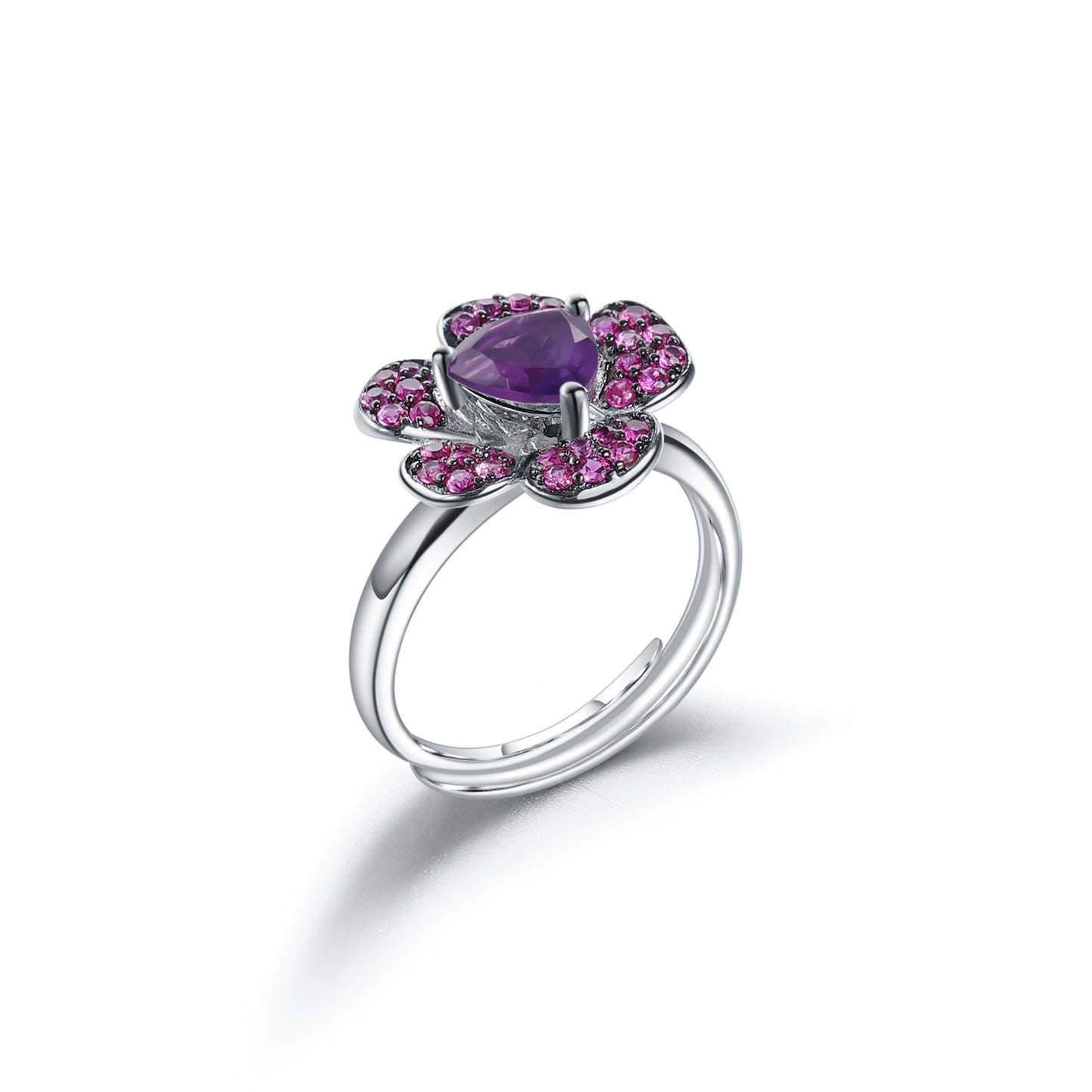 Designer Gemstone Ring Adjustable Flowers Bloom with a Sense of Sophistication s925Silver Natural Amethyst Ring